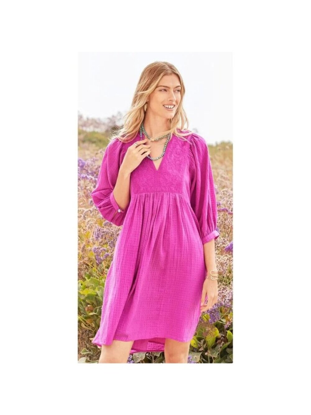 Sundance Womens Embroidered Boho Tunic Dress Size L Cotton Fuchsia Pink Casual